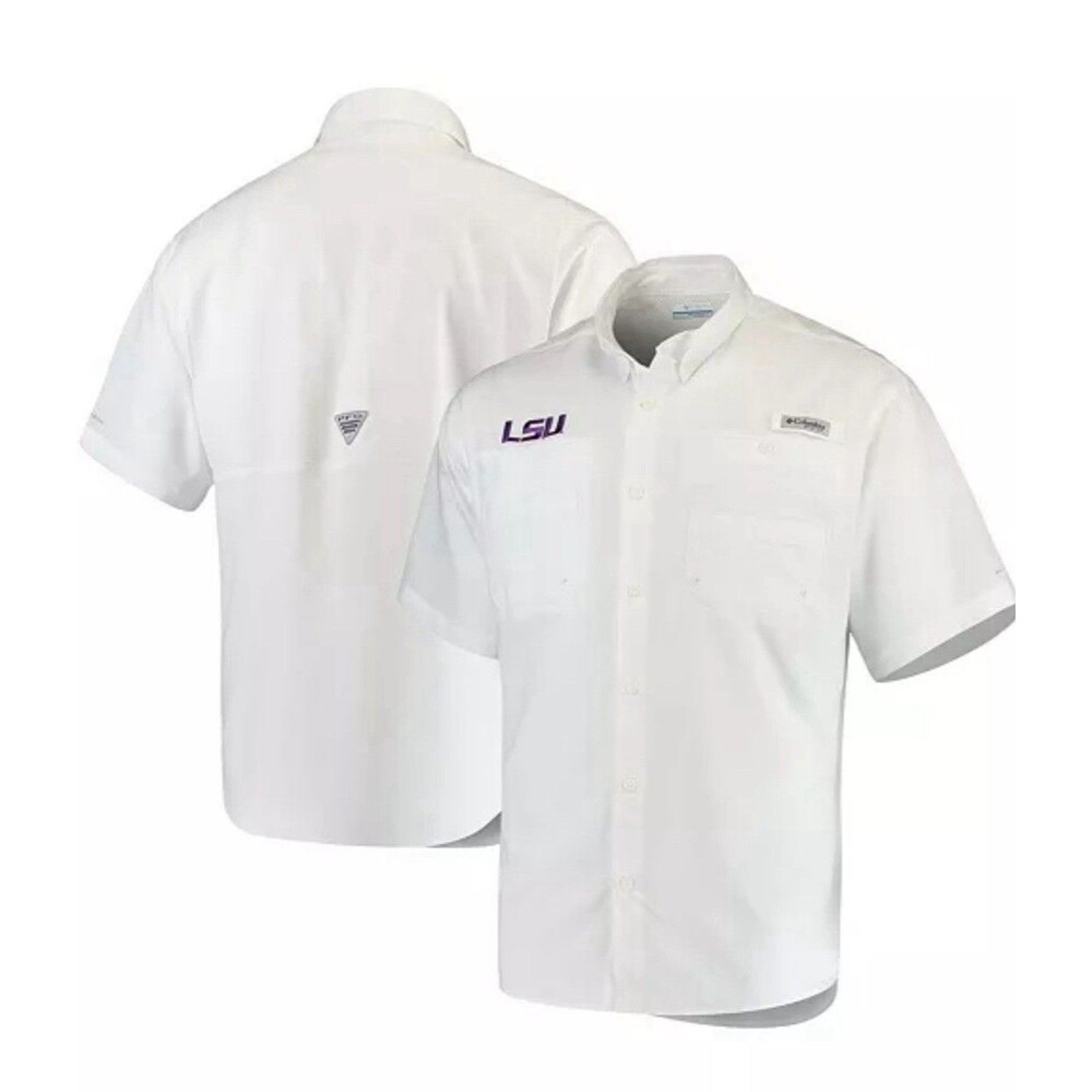 Columbia Men's LSU Tigers PFG Tamiami Shirt - Size Medium White Vented - Picture 2 of 13